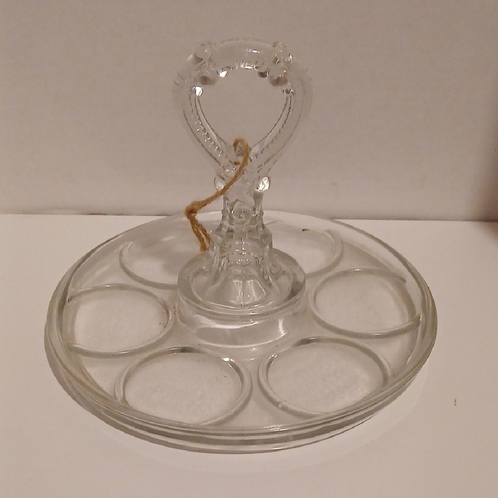 Vintage 1930s L.E.SMITH Glass Beverage Serving Platter Tray with Handle